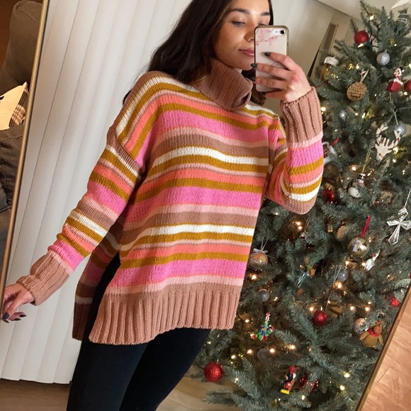 Aerie Striped Chenille Sunset Turtleneck Sweater - Picture 3 of 5